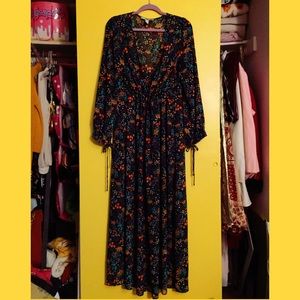 Full Length Sheer Chiffon Floral 70s Dress